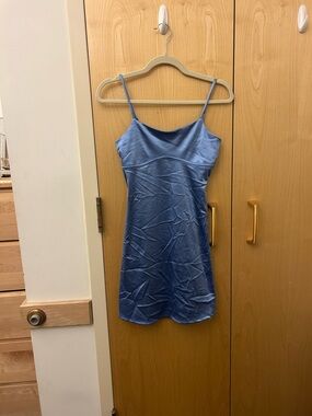 Altar’d State mini Satin Slip Dress in Dusty Blue